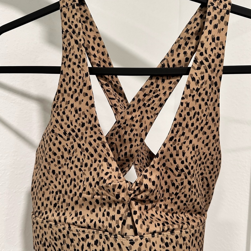 Fabletics Tan and Black Leopard Print Bra